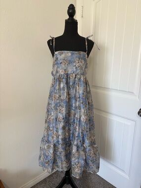 wild fable Blue Floral Tie-Strap Tiered Maxi Dress